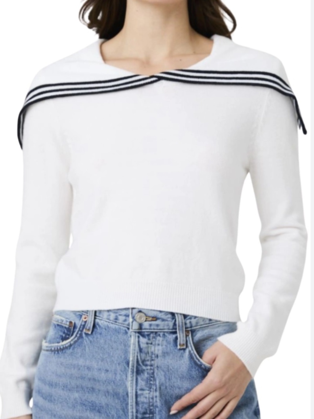 French Connection NWT White Sailor Collar Knit Sweater Medium FLAWS